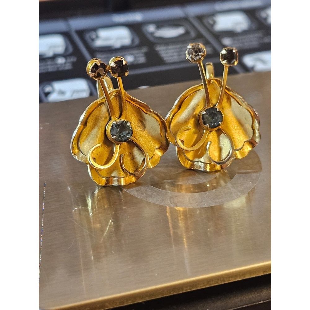Signed Vintage Bugbee & Niles Goldtone Rhinestone Screw-Back Earrings 5.13g